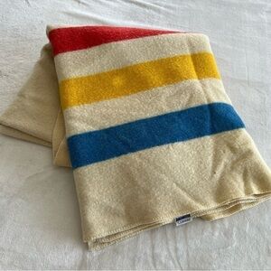 VINTAGE JcPenney 50s Golden Dawn WOOL Blanket Thick 3 Stripe Point Candy Stripe